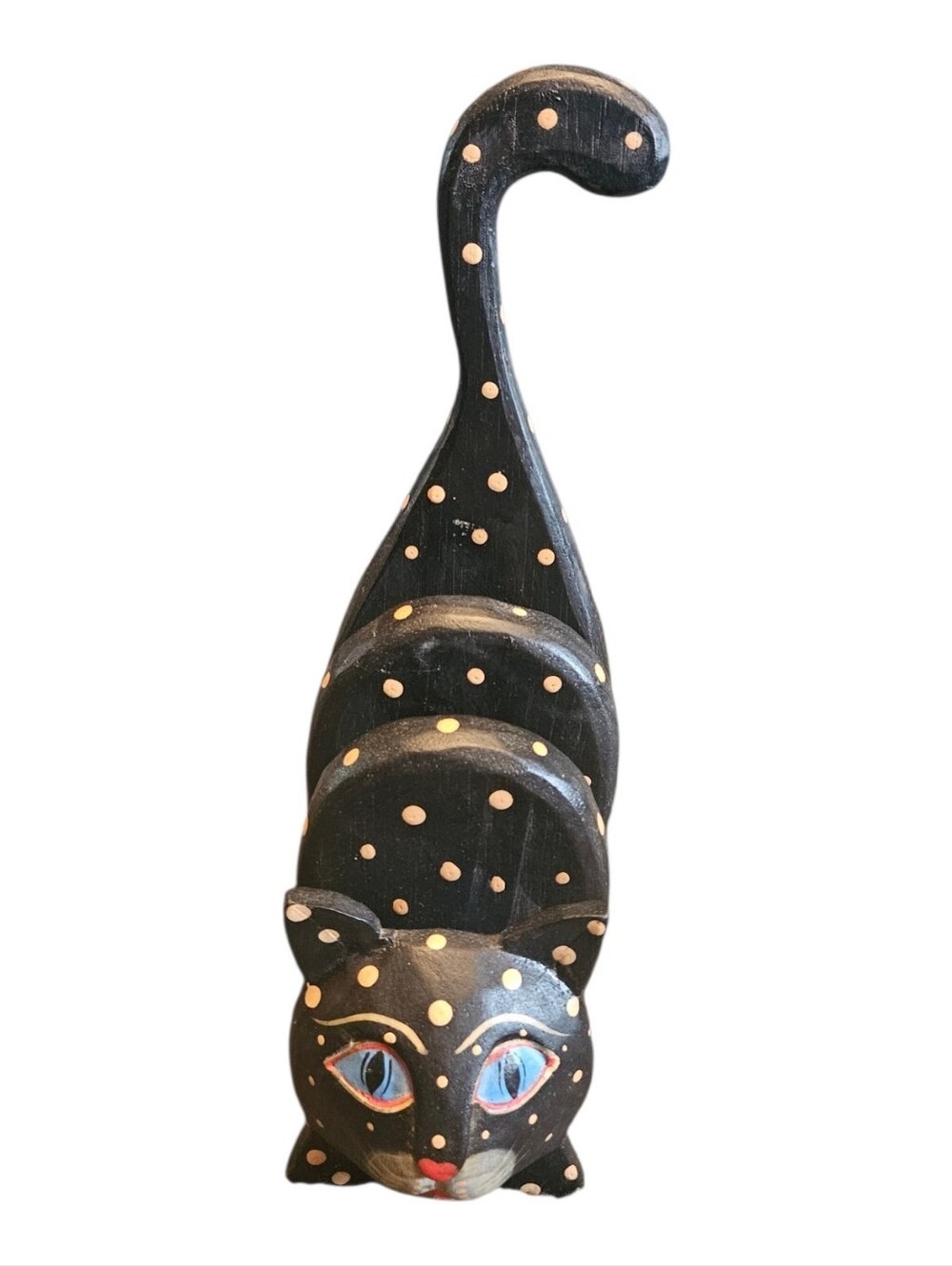 Vintage Rustic Hand Painted Wooden Black Polka Dot Cat Letter Holder Mail Rack